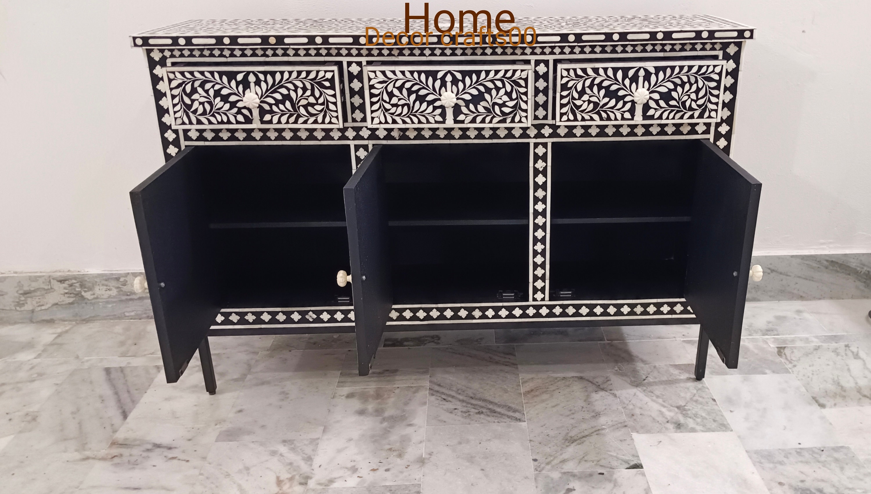 handmade bone inlay 3 drawer 3 doors buffet, bone inlay Dresser, bone inlay Furniture, bone inlay furniture, bone inlay living room chest,