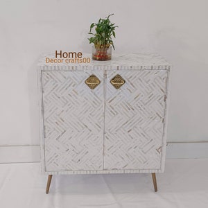 Handmade Mother of Pearl Inlay Cabinet: Optical Design Bone Inlay Furniture