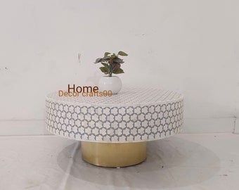 New Handmade Bone Inlay Targua pattern Round Coffee Table, Bone Inlay Furniture, Bone inlay coffee table, home decor furniture,