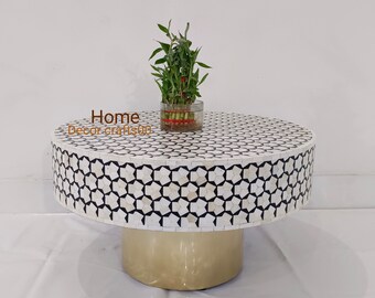 handmade Bone Inlay targua pattern Round Coffee Table, Bone Inlay Furniture, Bone inlay coffee table, home decor furniture, bone inlay table