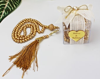 Personalized Pearl Prayer Beads Favors in Boxes, Islamic Wedding Favors, Tasbeeh Masbaha Favors, Islamic Baby Shower Favor, Eid Favor