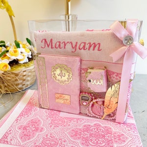 Personalized Prayer Mat Quran Tasbih Gift Set, Prayer Mat Islam, Islamic Gift Box, Ramadan Eid Gift,Wedding, Muslim Birthday,Graduation Gift Pink