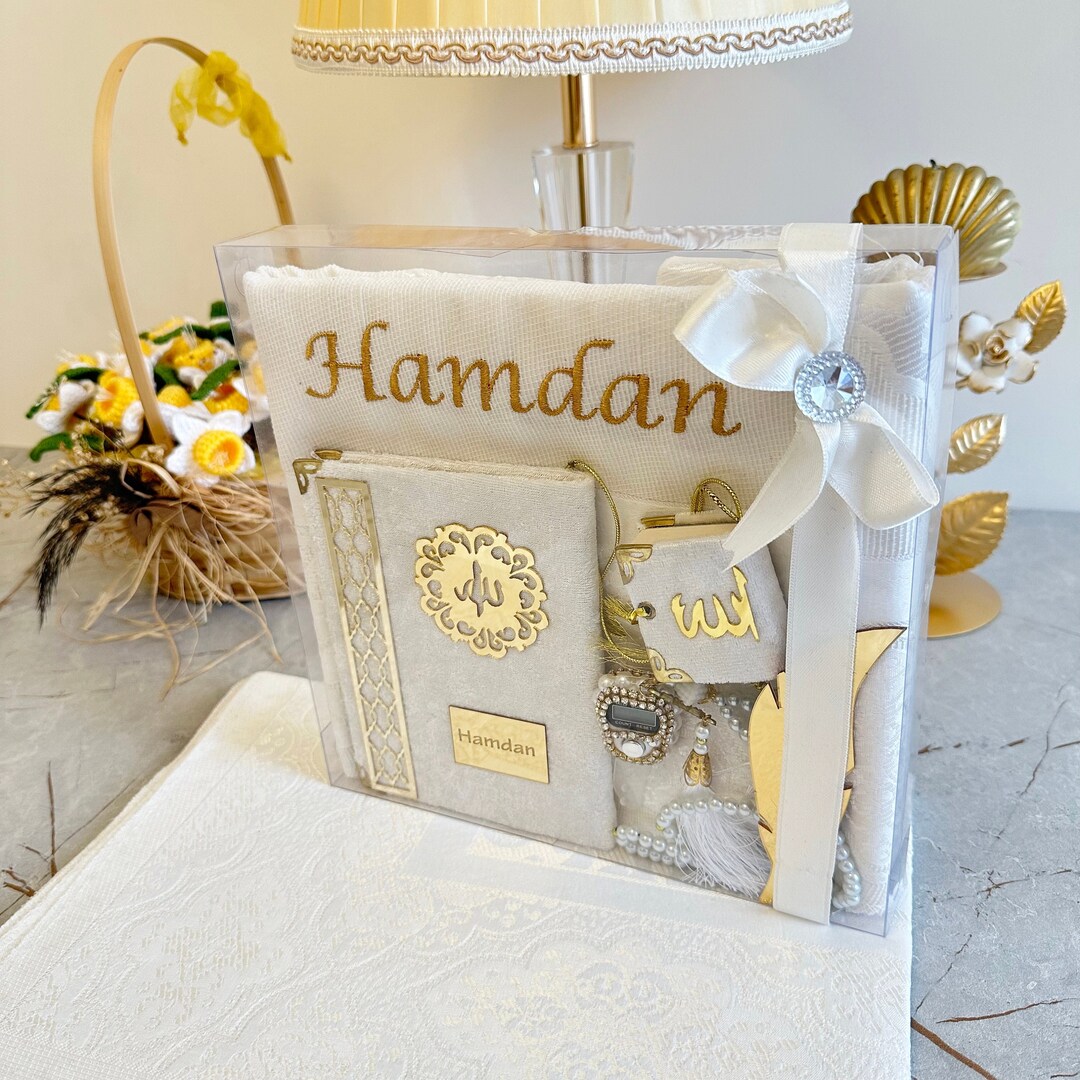 Personalized Prayer Mat Quran Tasbih Gift Set, Prayer Mat Islam, Islamic Gift Box, Ramadan Eid