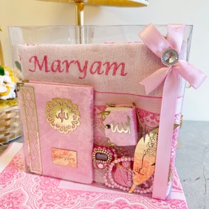 Personalized Prayer Mat Quran Tasbih Gift Set, Prayer Mat Islam, Islamic Gift Box, Ramadan Eid Gift,Wedding, Muslim Birthday,Graduation Gift image 5