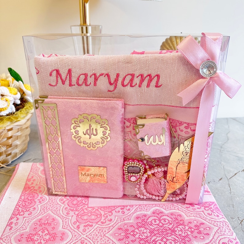 Personalized Prayer Mat Quran Tasbih Gift Set, Prayer Mat Islam, Islamic Gift Box, Ramadan Eid Gift,Wedding, Muslim Birthday,Graduation Gift image 2
