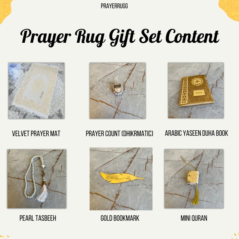 Personalized Prayer Mat Quran Tasbih Gift Set, Prayer Mat Islam, Islamic Gift Box, Ramadan Eid Gift,Wedding, Muslim Birthday,Graduation Gift image 6