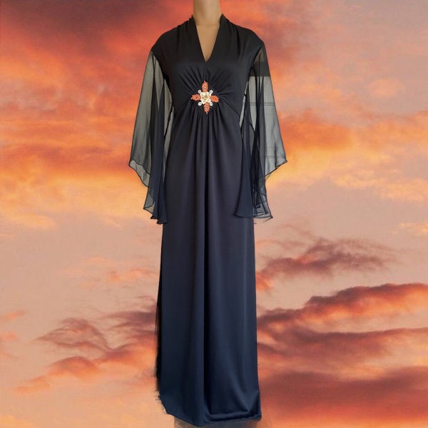 Robe Maxi Kaftan Taille Empire des années 1970