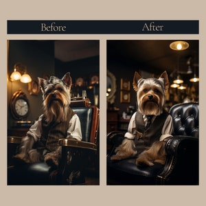 Beautiful Dogs in Barber Shop, Wall Art, Pet Grooming Salon, Before and