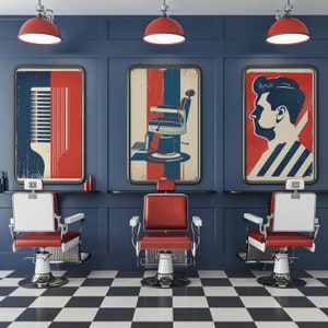 American Barber Shop / Cartel de barbería vintage / Decoración Barbtshop / Peluquería moderna / Arte de pared / Carteles vintage / Herramientas de barbero