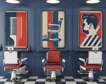 American Barber Shop / Cartel de barbería vintage / Decoración Barbtshop / Peluquería moderna / Arte de pared / Carteles vintage / Herramientas de barbero
