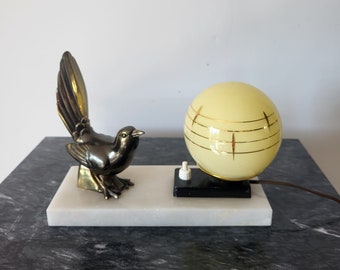 Lampe Art Déco oiseau globe jaune