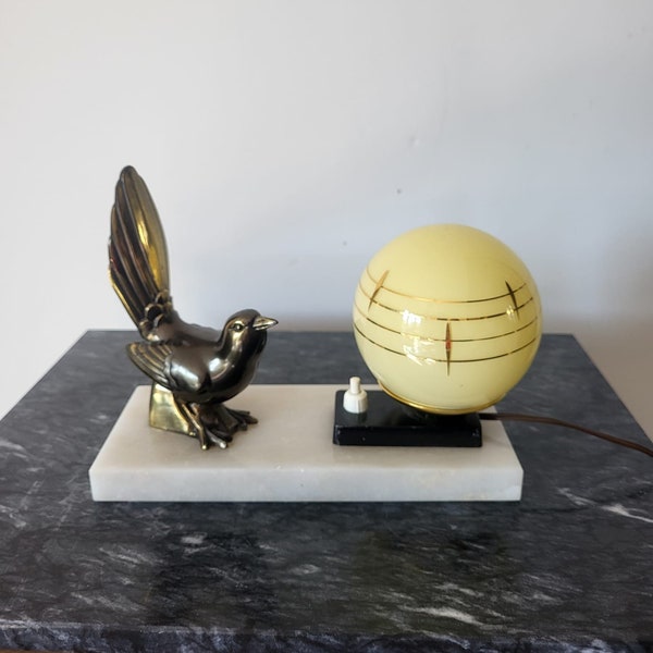 Art Deco yellow globe bird lamp