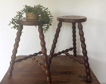 Vintage wooden tripod stools