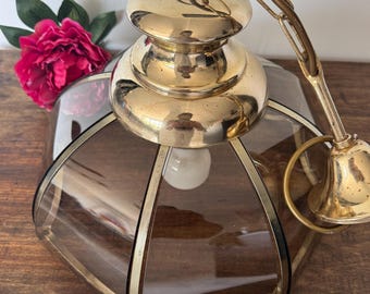 Vintage-Hängeleuchte aus Glas und Gold