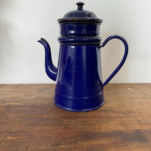 Antique blue enamel kettle
