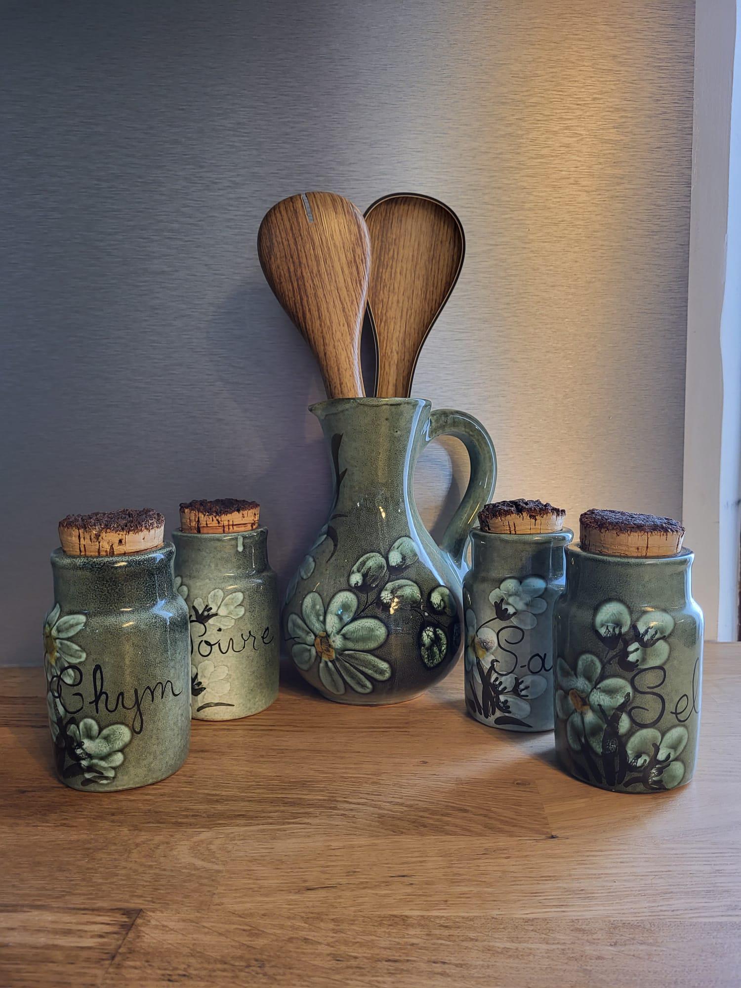 Pots à épices en céramique, ensemble de 4, décor français vintage, rangement de cuisine, Cuisine Traditionnelle Depuis 1929 - France