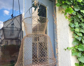 Panier De Pêcheur Ancien En Osier – Cabane De Lac, Déco Chalet, Fermeture Poisson En Bois