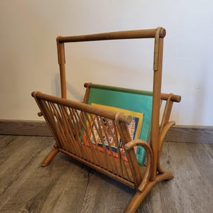 Rattan and wood magazine rack
