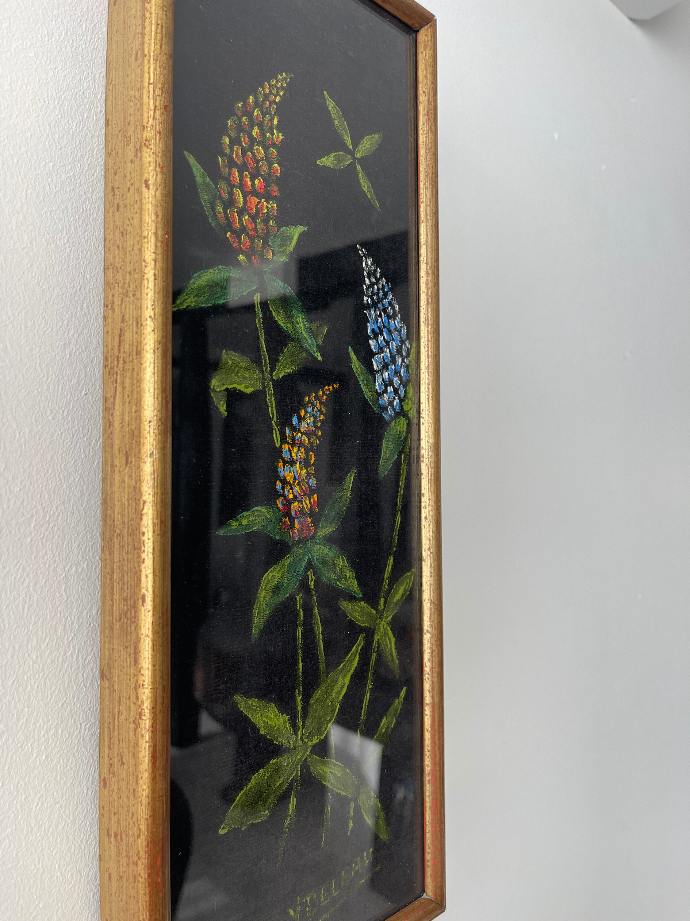 絵画 oil painting on black velvet ( flowers ) Floral Oil Painting on Black Velvet. For Sale at Ruby Lane