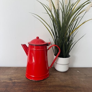 Vintage red enamel kettle