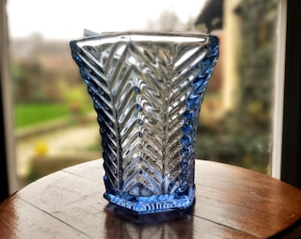 Art Deco pressed glass blue vase