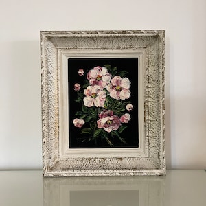Flower painting oil on black velvet