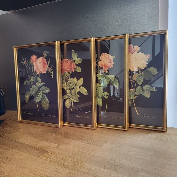Tableau roses cadre doré vintage tableau fleur