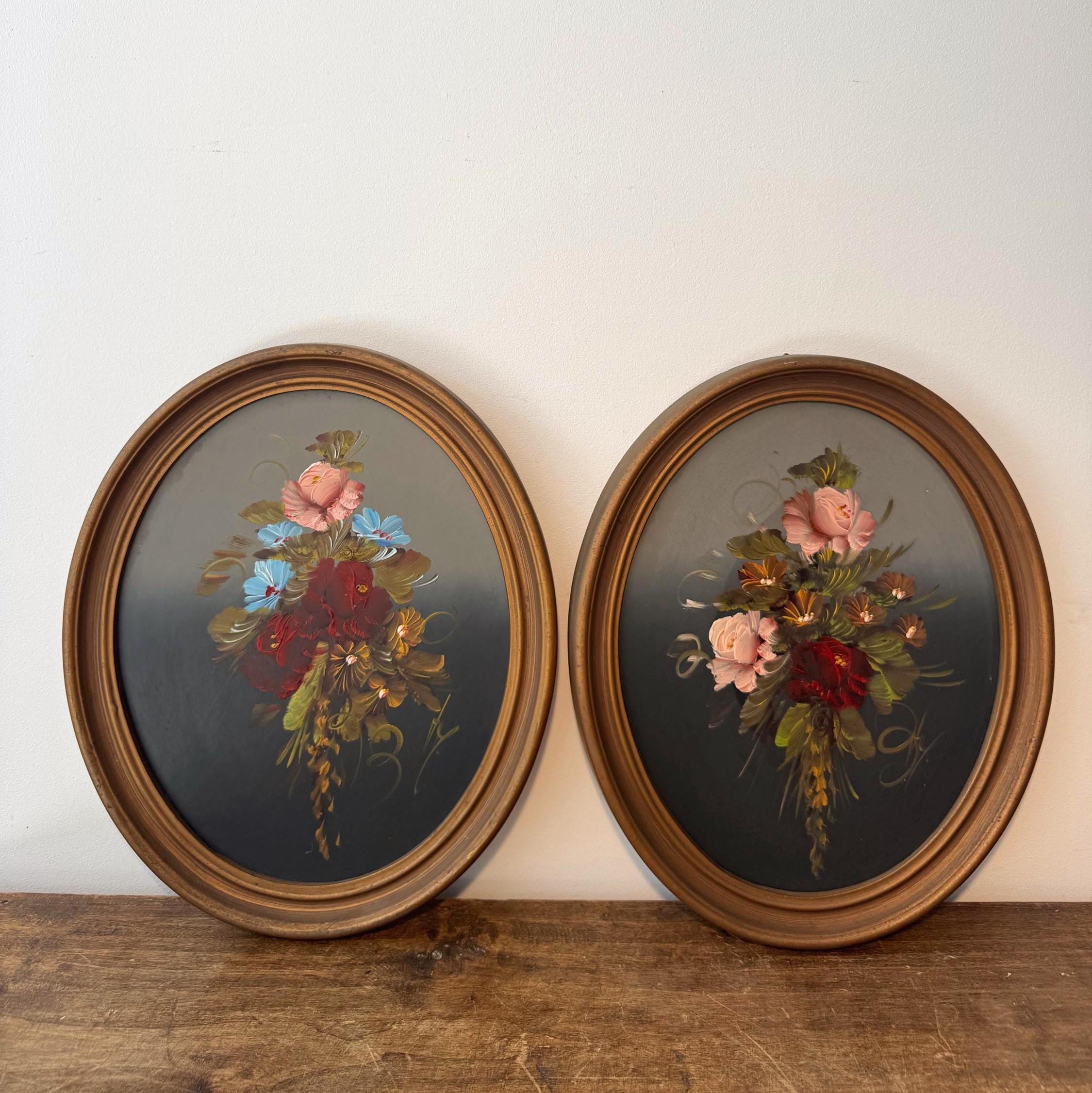 Antique Oval Flower Painting - Etsy