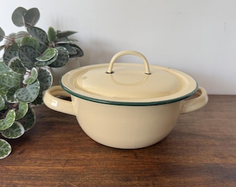 Cocotte émail blanc vert vintage