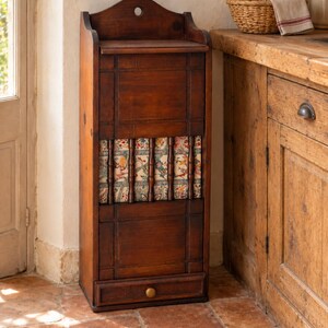 Antique wooden bread bin – Small, narrow kitchen cabinet – Vintage bread bin with drawer – Country decor