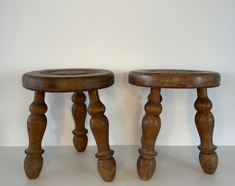 Vintage wooden tripod stool pair of stools