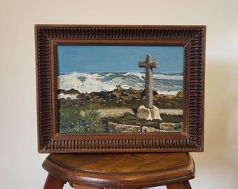 Oil painting on canvas with vintage wooden frame