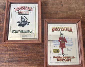 Vintage Beefeater London Distilled Dry Gin Mirror Bar Sign in Wood