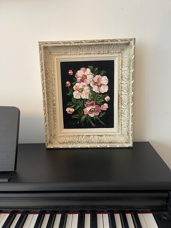 Flower Painting Oil Painting on Black Velvet - Etsy Flower Painting Oil Painting on Black Velvet - Etsy