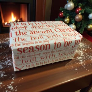 DECK THE HALLS Wrap & Tag |  Large sheets 480x660mm | Quirky word art wrapping paper | Christmas Carol Paper
