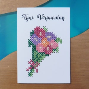 Blumenstrauß Geburtstagskarte | DIY-Karte | Blumen | Kreuzstich-Stickerei