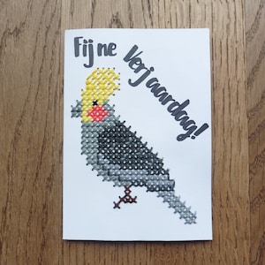 Valkparkiet Verjaardagskaart | DIY Kaart | Vogel Natuur | Kruissteek Borduren
