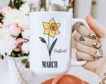 March Birth Flower Mug: Daffodil Ceramic Coffee Mug