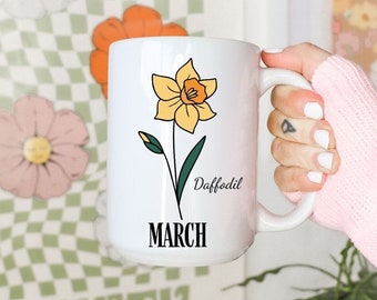 March Birth Flower Mug: Daffodil Ceramic Coffee Mug