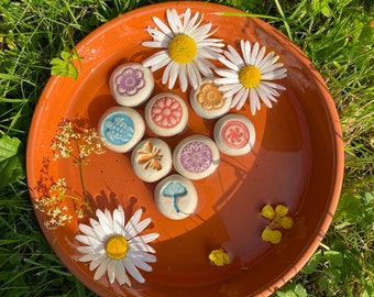 Ceramic drinking stones for bees, insects, and birds / 8 pieces / safe drinking / garden / environment / colorful / assorted / small gift