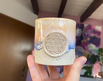 Ceramic mug/ Flower of Life/ Gradient/ Blue-orange/ Coffee/ Cappuccino/ Matcha/ Tea/ Stoneware/ Dishwasher safe/ Unique piece