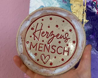 Decorative ceramic bowl / Loved one / Pink and red / Polka dots / Jewelry bowl / Pottery / Gift / Stamp / Mother's Day / Valentine's Day