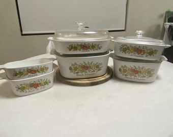 6 Corningware Casserole Dishes circa 1970s unused for 30 years with 4 lids