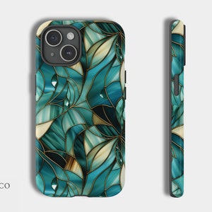 Oceanic Mozaïek telefoonhoesje voor iPhone 15, iPhone 15 Pro, iPhone 14, iPhone 13, iPhone 12, 11, SE l Cadeau l Kunst esthetiek l Gebrandschilderd glas Hoesje