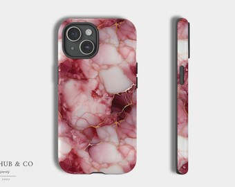 Custodia per telefono Rosa Portogallo per iPhone 15, iPhone 15 Pro, iPhone 14, iPhone 13, 12, 11, SE l Regalo l Estetica in marmo l Custodia per telefono in marmo rosa