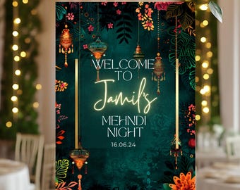 Letrero de Mehendi para novios / Letrero de fiesta de Mehndi / Tablero de Mehndi Ki Raat / Letrero de boda de Mendhi / Letrero floral personalizable / Regalo para novios
