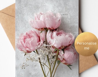Peonies Birthday Card | Luxury Light Pink Card for Her | Birthday Gift Card for Friend Sister Girlfriend | Designer Bday Card