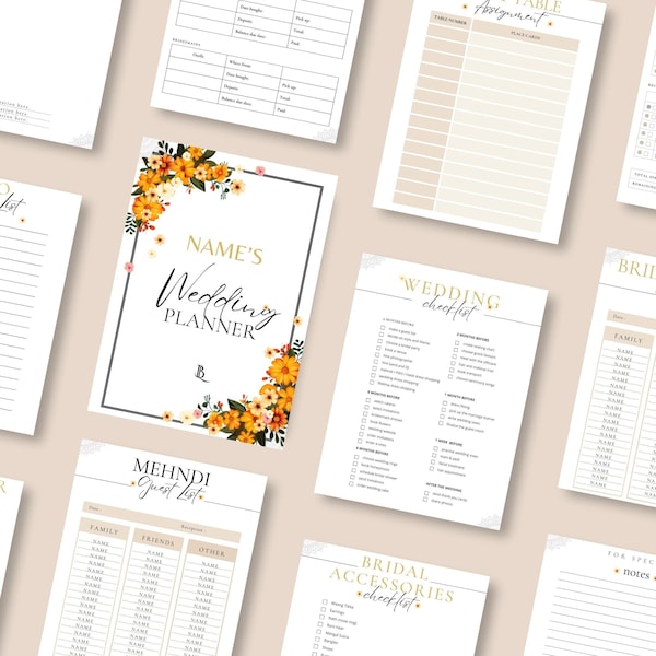 South Asian Wedding Planner Digital and Printable | Indian Wedding Planner Template | Islamic, Hindu, Sikh Wedding Organiser Editable| Canva
