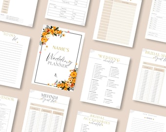 Planificador de bodas del sur de Asia digital e imprimible / Plantilla de planificador de bodas indio / Organizador de bodas islámico, hindú y sij editable / Canva