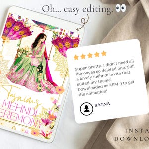Invitación de mehndi verde y rosa / Invitación editable para fiesta de mehndi / Descarga digital imagen 4